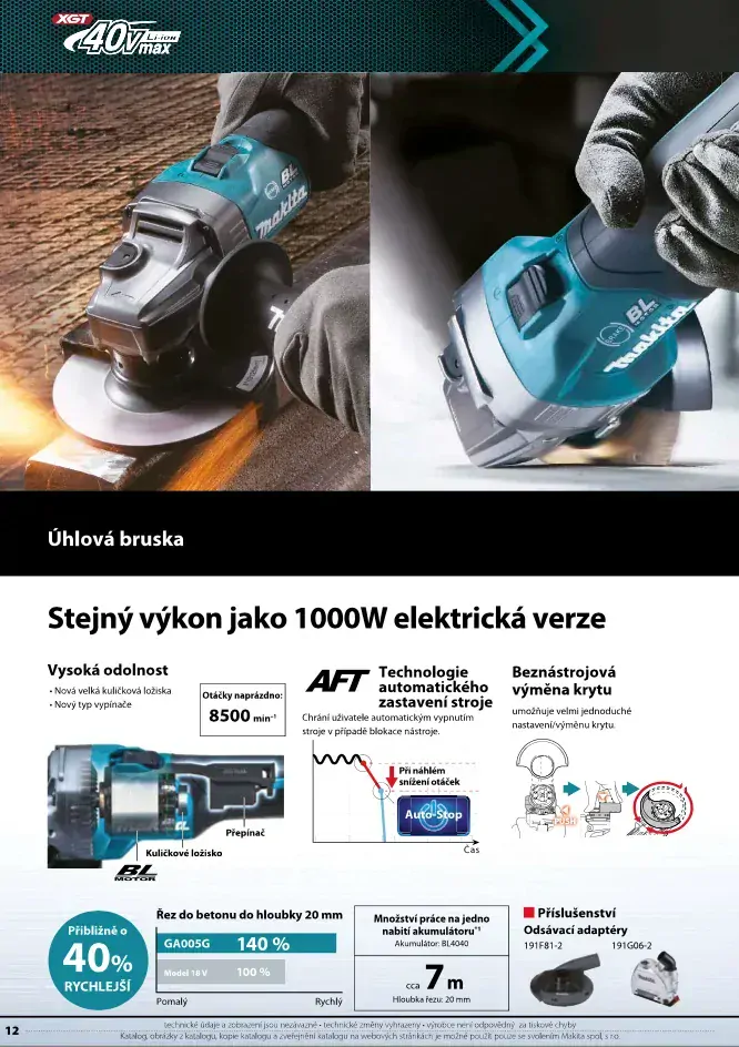 Makita XGT aku úhlová bruska 125mm Li-ion XGT 40V/4,0Ah, Makpac GA005GM201