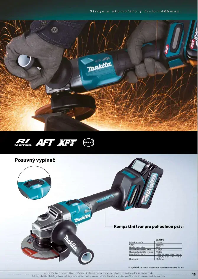 Makita XGT aku úhlová bruska 125mm Li-ion XGT 40V/4,0Ah, Makpac GA005GM201