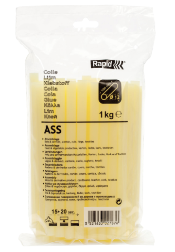 Rapid tavné lepidlo Assembly dřevo, kůže, textil - 12 x 190 mm, Special, 1kg, sáček