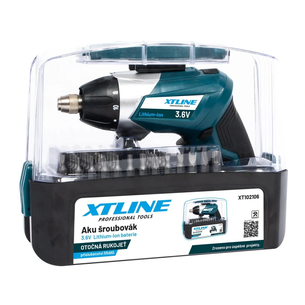 XTLINE aku šroubovák 3,6 V, 4 Nm + příslušenství 55 dílů, XT102106