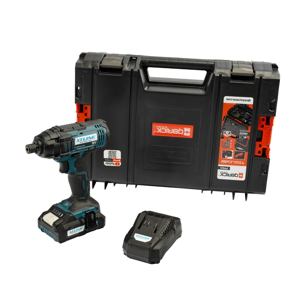 XTLINE aku rázový utahovák na bity 18 V, 180 Nm + baterie 2.0 Ah + nabíječka 2.4 A + box, XT102760E