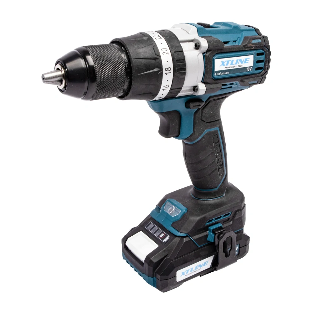 XTLINE aku vrtačka s příklepem bezuhlíková 18 V, 70 Nm + 2 baterie 2.0 Ah + nabíječka 2.4 A, XT102861