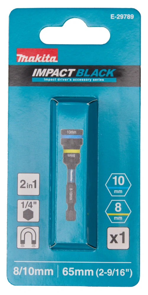 Makita klíč nástrčný 2v1 s držákem šestihran 65mm, IMPACT BLACK 8-10mm, E-29789