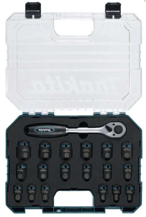 Makita sada nástrčných klíčů čtyřhran 1/2" IMPACT BLACK 19 ks v plastové krabičce STOP, E-30069