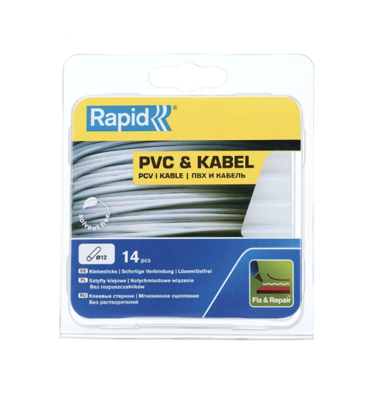 Rapid tavné lepidlo - 12 x 94 mm, PVC a kabely, 14ks, blistr