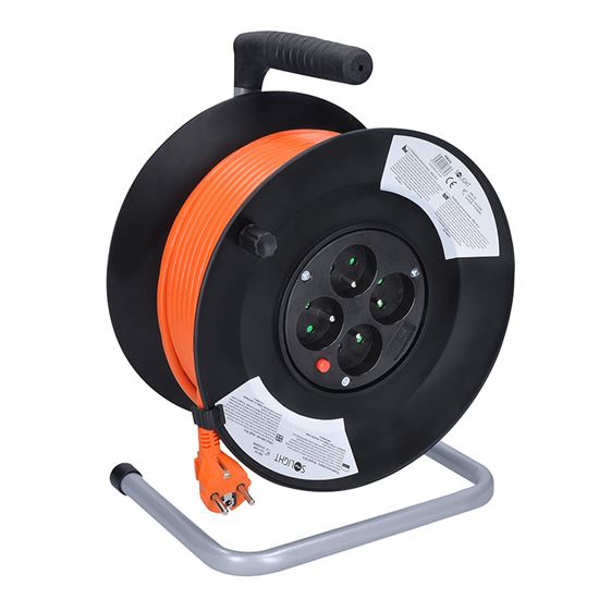 Solight PB09 prodlužovací přívod na bubnu, 4 zásuvky, 20m, oranžový kabel, 3x 1,5mm2