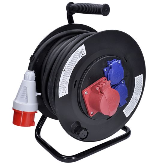 Solight PB40 prodlužovací přívod na bubnu, 3 zásuvky, 400V + 230V, 25m gumový kabel 5x1,5mm2, IP441,5mm2, IP44