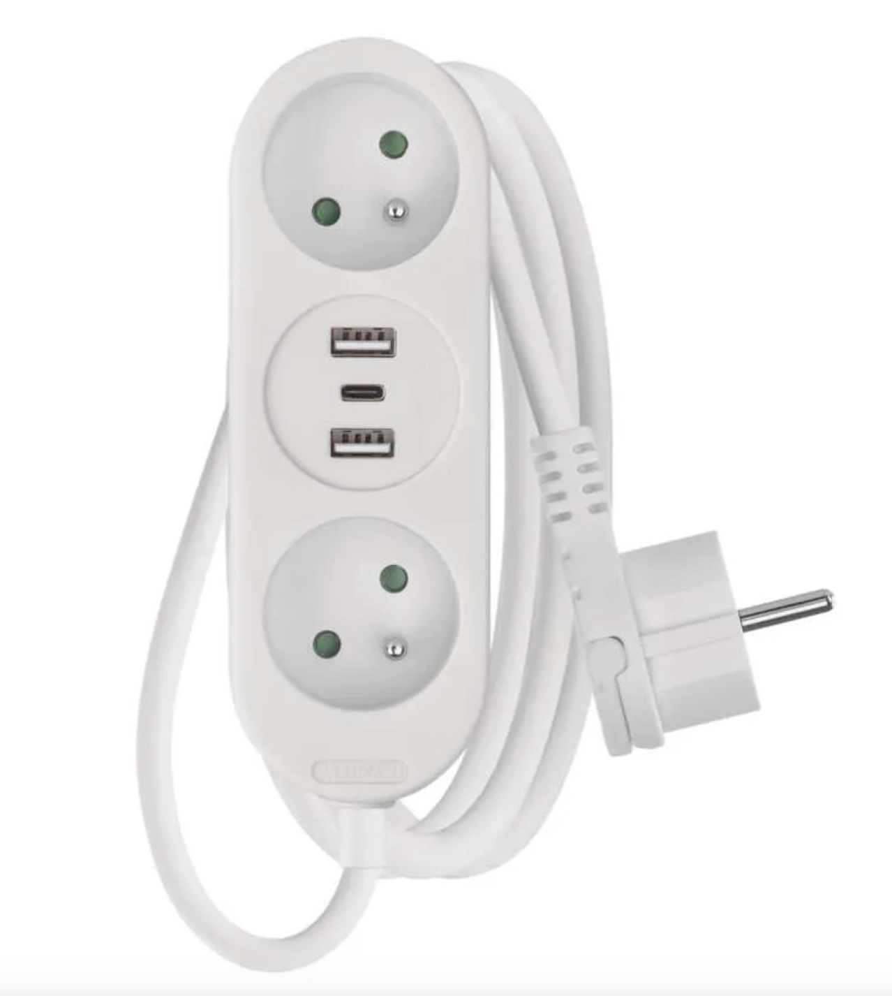 EMOS Prodlužovací kabel 2 m / 2 zásuvky+2×USB A+1×USB C / bílý / PVC / 1 mm2
