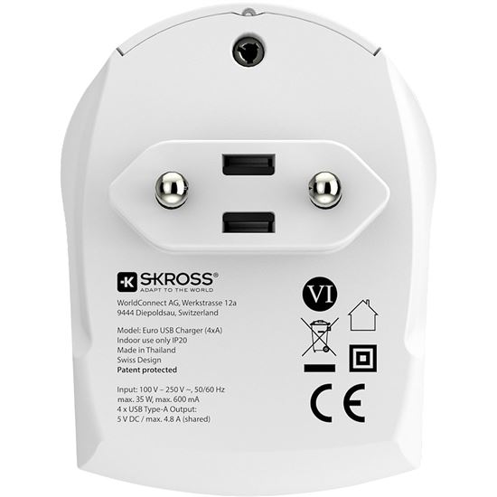 SKROSS DC26 USB nabíjecí adaptér 4-Port EU, 4x USB-A, 24W, typ C