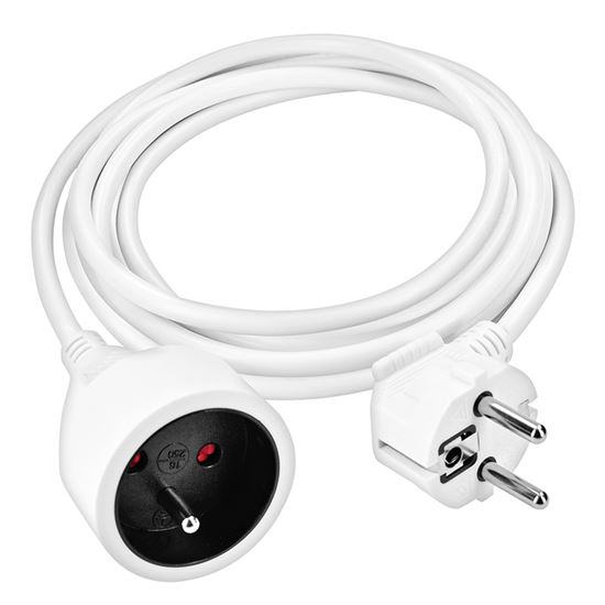 Solight PS03 prodlužovací přívod - spojka, 1 zásuvka, 3m, 3 x 1mm2, bílá