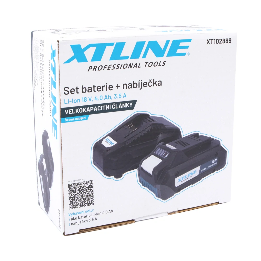 XTLINE aku baterie Li-Ion 18 V, 4.0 Ah SAMSUNG + nabíječka 3.5 A, XT102888