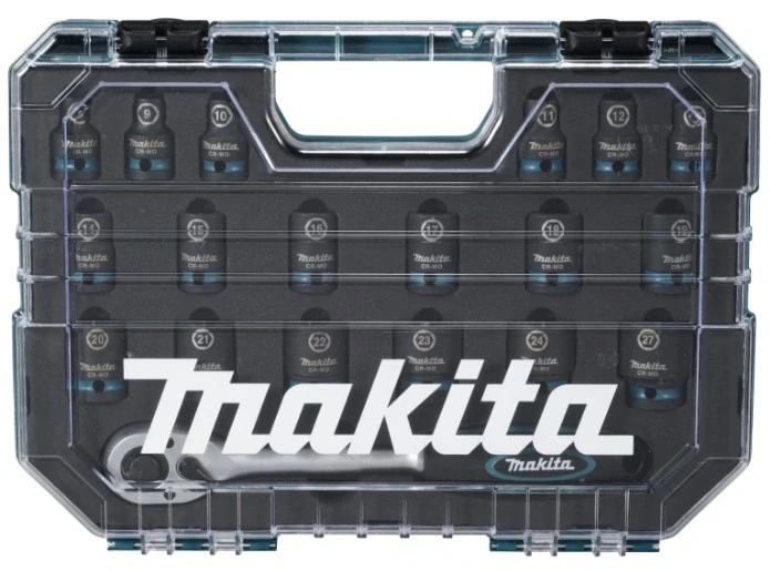 Makita sada nástrčných klíčů čtyřhran 1/2" IMPACT BLACK 19 ks v plastové krabičce STOP, E-30069