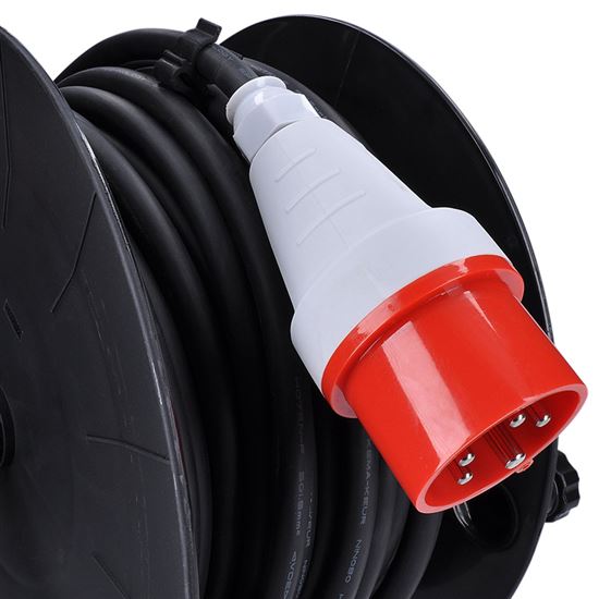 Solight PB40 prodlužovací přívod na bubnu, 3 zásuvky, 400V + 230V, 25m gumový kabel 5x1,5mm2, IP441,5mm2, IP44