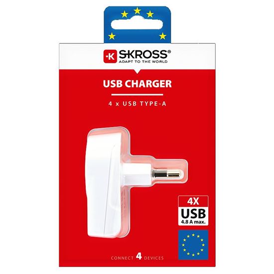SKROSS DC26 USB nabíjecí adaptér 4-Port EU, 4x USB-A, 24W, typ C