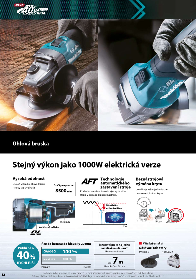 Makita XGT aku úhlová bruska 125mm Li-ion XGT 40V,Makpac, bez aku Z GA005GZ01