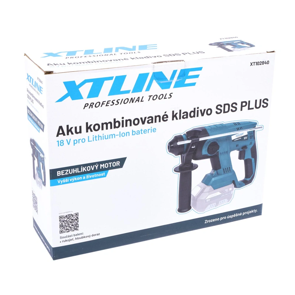 XTLINE aku kombinované pneumatické kladivo SDS PLUS bezuhlíkové 18 V, XT102840