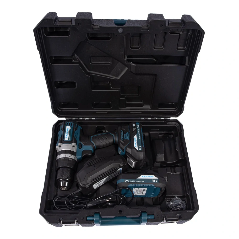 XTLINE aku vrtačka s příklepem bezuhlíková 18 V, 70 Nm + 2 baterie 2.0 Ah + nabíječka 2.4 A, XT102861
