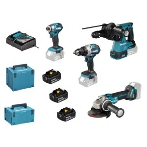 Makita, aku sada DGA504+DHR243+DHP489+DTD173 Li-ion LXT 18V/5,0Ah, DLX4195JX1 