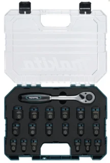 Makita sada nástrčných klíčů čtyřhran 1/2" IMPACT BLACK 19 ks v plastové krabičce STOP, E-30069